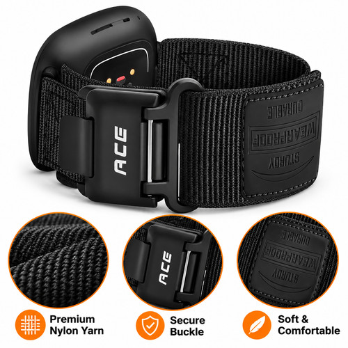 Black nylon watch strap - watch,